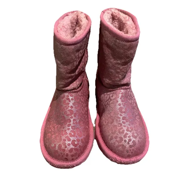 UGG Classic Short Pink Leopard Metallic Boots Womens 5 Sheepskin Lined - Image 3