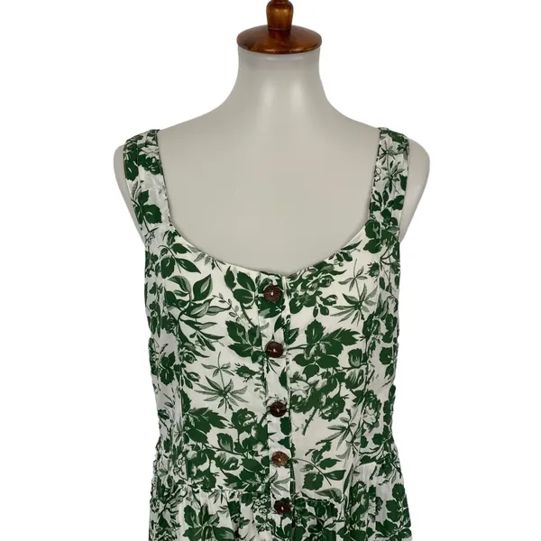 Kori Dress Large‎ Green White Sleeveless Summer Sundress Boho Festival Vacay - Image 2