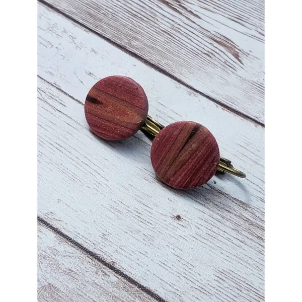 Vintage Clip On Earrings - Wooden? Circle with Pattern 5/8" - Image 2