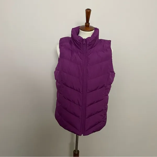 Lands End Vest Puffer Down Feathers Quilted Lightweight Pockets Full Zip Purple - Image 4