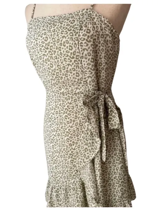 Altar'd State Sage Green Leopard Print Wrap Mini Dress - Image 2