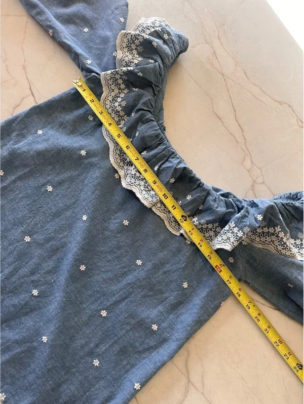 Sézane Embroidered Francesca Blouse Blue Chambray Women’s size 36 US 4 Small - Image 9
