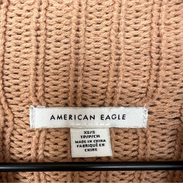 American Eagle Outfitters Camel Tan Mock Neck Slouchy Knit Oversized Sweater XS - Image 3