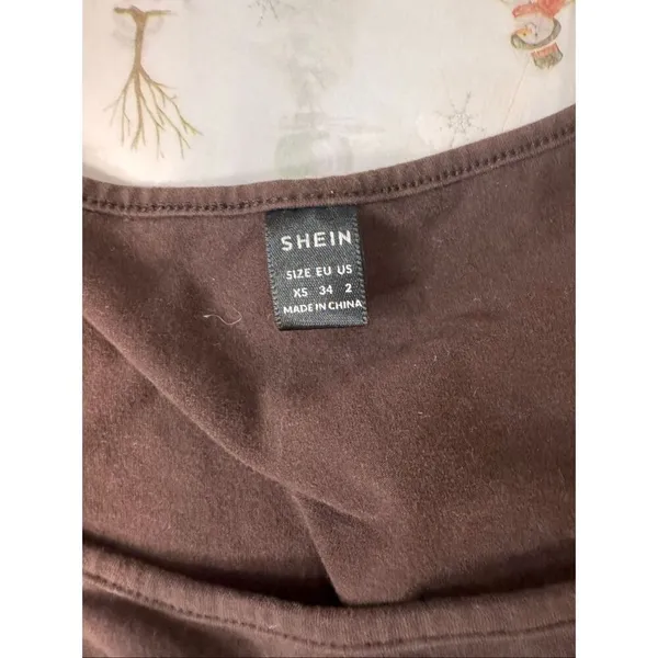 Brown Crop Top XS Fitted Stretch Short Sleeve Basic Minimalist Top Brown - Image 6