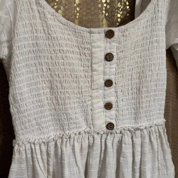 Free People Summer Picnic White Cottage Peasant Mini Dress Cotton XS - Image 4