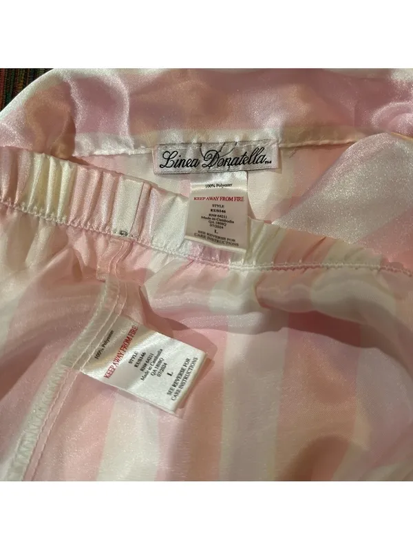 Linea Donatella Pink Stripe Feather‑Trim Pajama Set – Size Large - Image 14