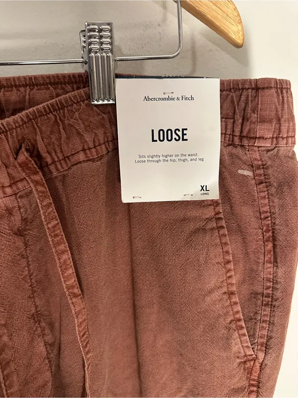 NWT Abercrombie and Fitch loose linen pants brown xl long - Image 3