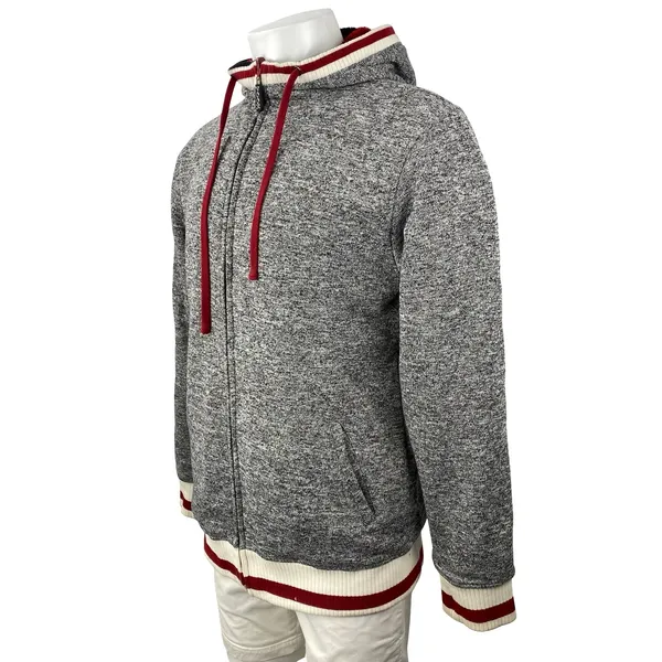 Pook Reversible Men's Gray Faux Fur Long Sleeve Hooded Sweatshirt Jacket Top L - Image 2