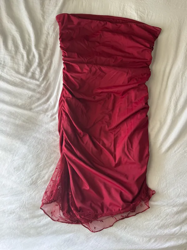 Motel Rocks Carlie Bandeau Mini Dress In Dark Cherry - Image 5