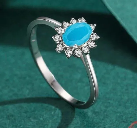 Sterling Silver SIZE 5 925 Crown Natural Turquoise Cubic Zirconia Ring - Image 2