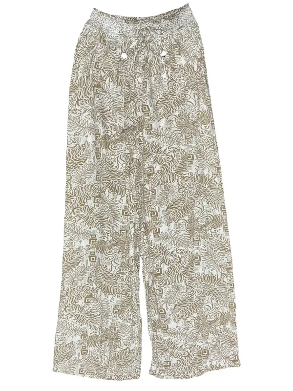 Cali1850 Los Angeles Women’s Size S Tan Beige White Tropical Printed Wide Pants - Image 3