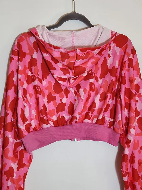 Meysi Kim Pink Camouflage Cropped Hoodie Jacket Size Large - Image 6