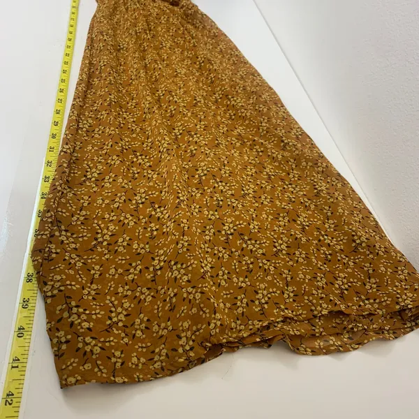 Liberty Love Women's S Boho Floral Duster Vest Mustard Yellow Sheer‎ Tie Front - Image 4