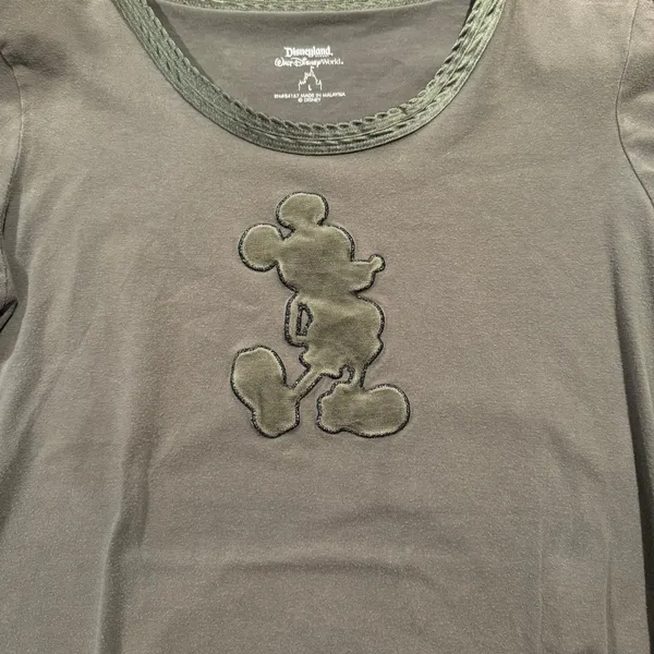 Disney Disneyland Top 3/4 Sleeve Mickey Mouse Y2K 90s Casual Streetwear Green Sz Large - Image 4