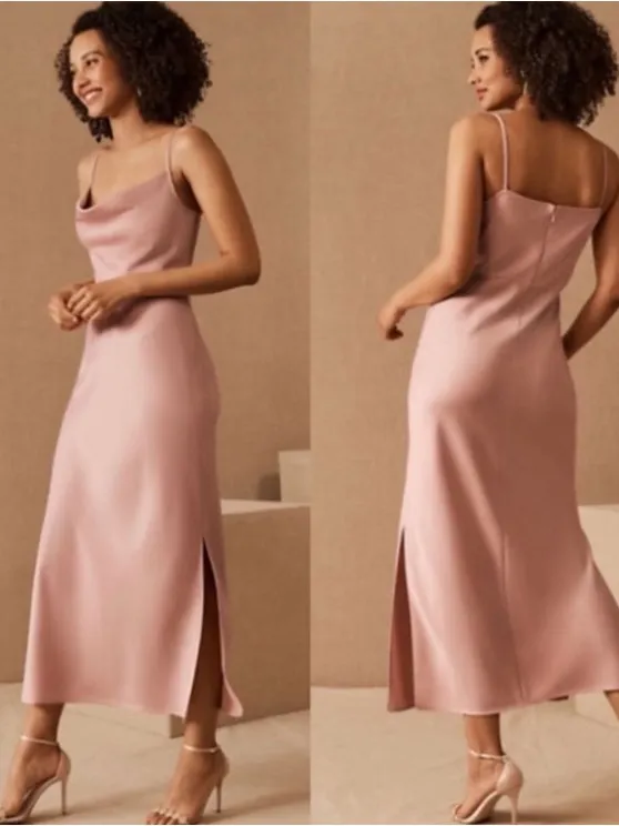 BHLDN Cowl Neck Cali Satin Charmeuse Midi Dress in Dusty Rose Pink - Image 2