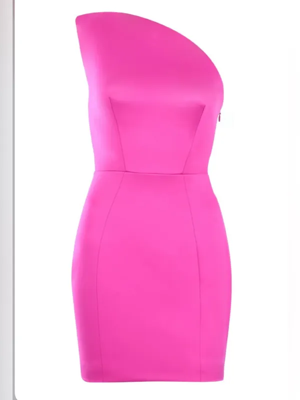 House of CB AYELEN Pink Duchess Satin One Shouldered Mini Dress - Image 4