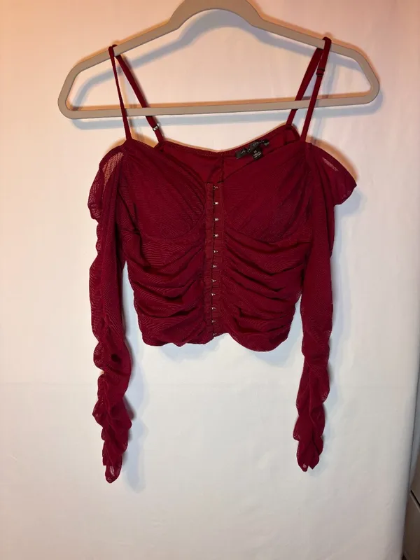 Red Mesh Ruched Corset Top – Size M - Image 7