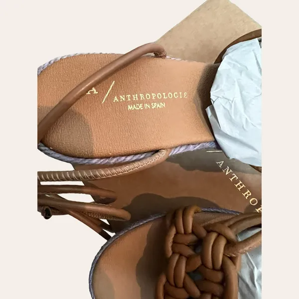Anthropologie Raffia Purple Brown Woven Espadrille Platform Lace Up Sandals 9 - Image 8