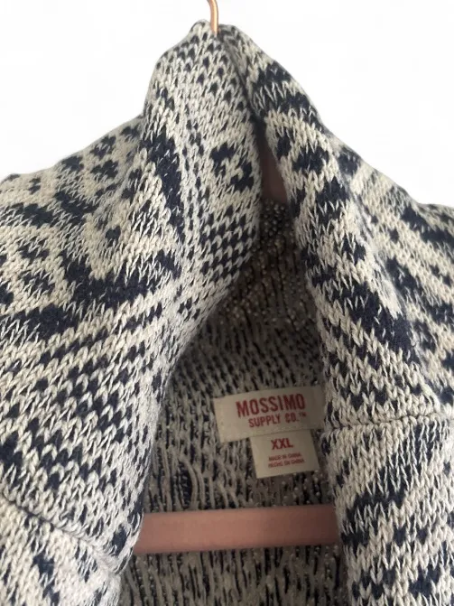 Boho Fringe Pullover Sweater - Navy & Gray Aztec Pattern Tribal Drapey Size 2XL - Image 3