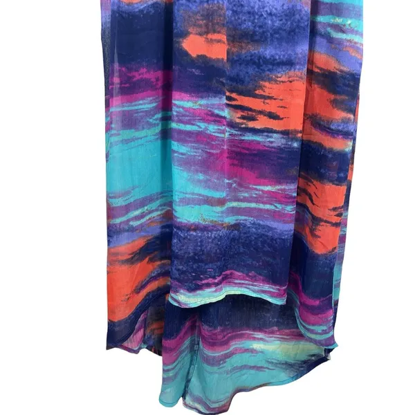 Triple Heart High Low Midi Sleeveless Tie Dye Flowy Dress S boho - Image 5