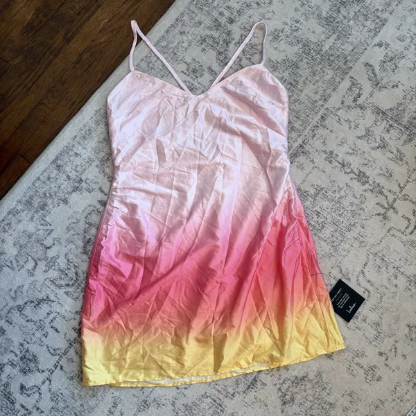 Lulus Dela Light Pink Ombre Satin Mini Dress Size Large Party Sexy Glam Wedding - Image 4