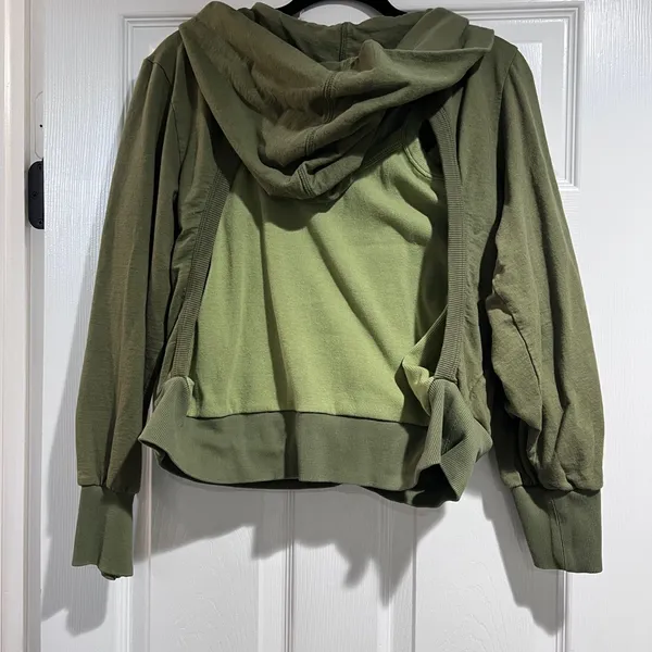 Free People Olive Green Women's Wrap Hoodie Tag Cut Out - Image 4