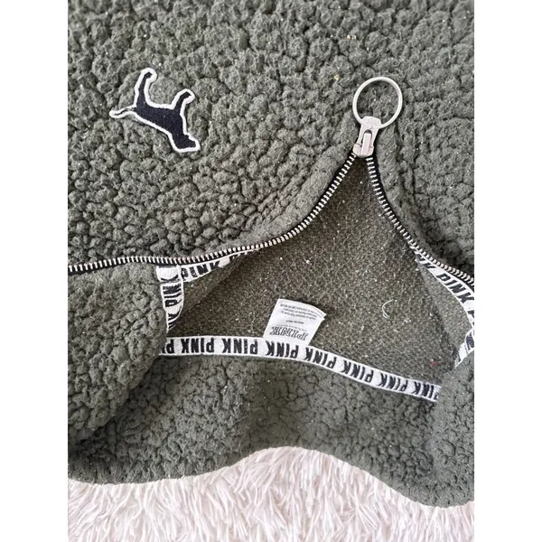 PINK Victoria's Secret Sherpa Quarter Zip Pullover‎ Fleece Sweatshirt Green M - Image 2