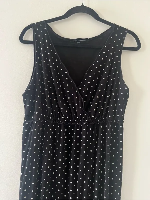 Relativity Black White Polka Dot Maxi Dress Large Sleeveless Empire Waist 90s - Image 2