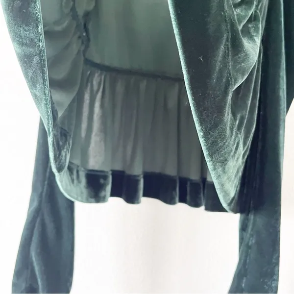 Anthropologie Maeve Pine Green Velvet Babydoll V-Neck Long Sleeve Top - Image 7