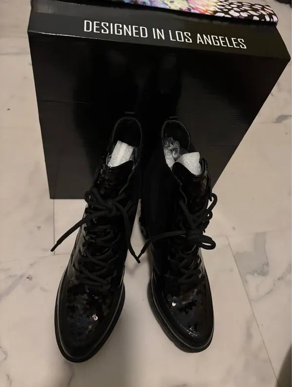 Cape Robbin Black Sequin Lace-Up Ankle Boots - Image 10