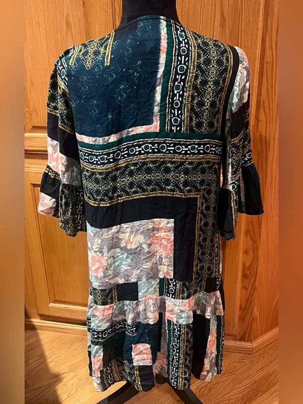 Anthropologie Maeve Patchwork‎ Lace Trim Peasant Mini Dress Tunic Green Size XS - Image 10