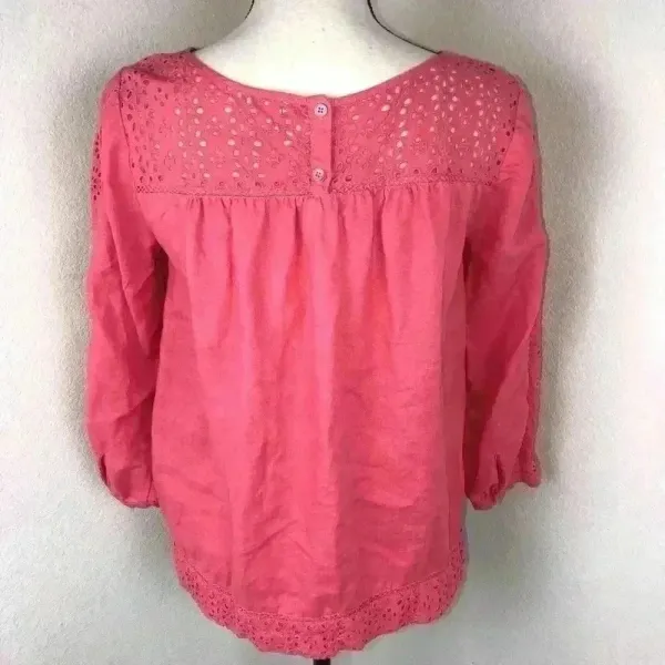 J.Crew Women’s Linen Salmon Coral Eyelet Top Size XS‎ Lightweight Casual - Image 4
