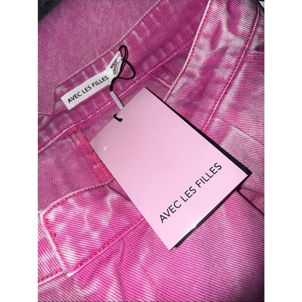 AVEC LES FILLES High Waist Wide Leg Jeans Bubble Gum Pink pleated SZ-30 - Image 5