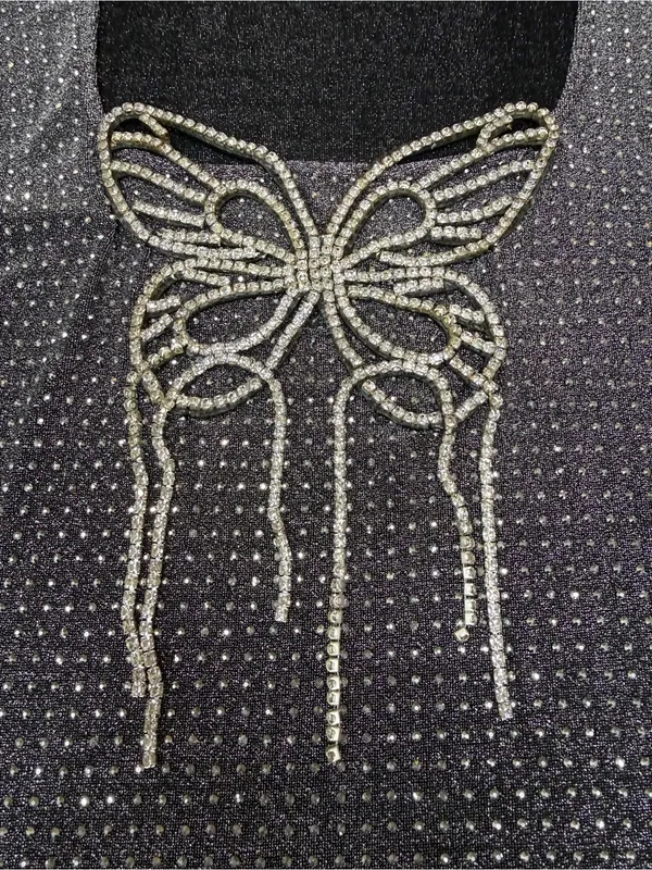 Pastel Rhinestone Butterfly Glitter Long Sleeve Evening Top size L - Image 12