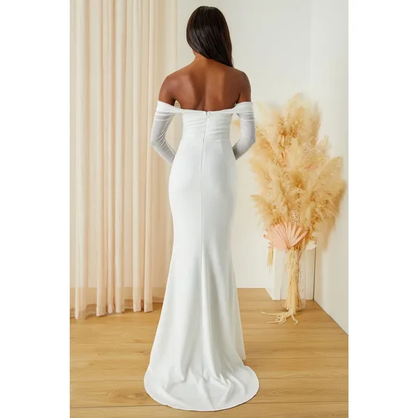 NWT Lulus Forever Remarkable White Bustier Off-the-Shoulder Maxi Dress Bridal XS - Image 3