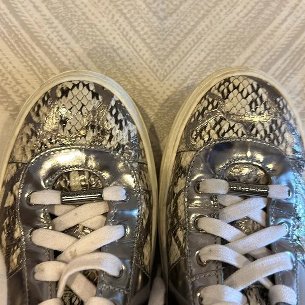 Jimmy Choo Bells Snakeskin High Top Sneakers Silver Natural Size 38 - Image 9