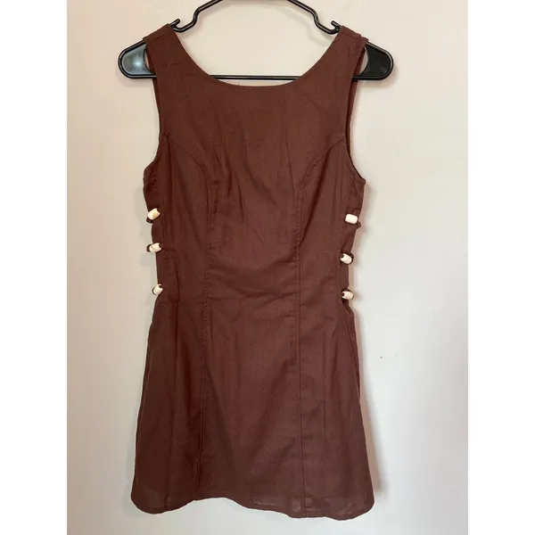 New Paper Hearts Brown Mini Dress Beaded Side Detail Size XS - Image 2