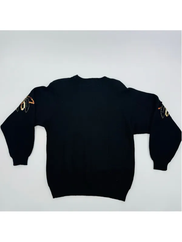 1980’s Christine Gerard Black Gold Sequin Beaded Embellished Sweater Size S - Image 2