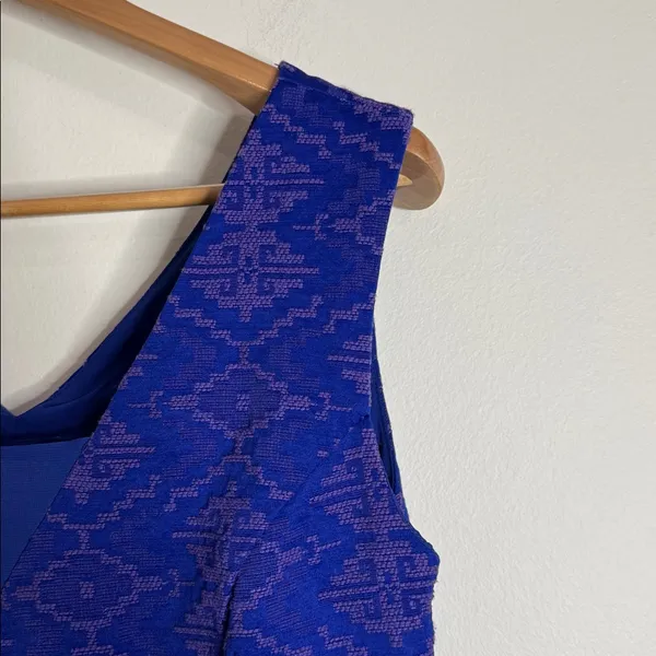 Maeve Anthropologie Averie Royal Blue Aztec Fit And Flare Brocade Dress Size 14 - Image 9