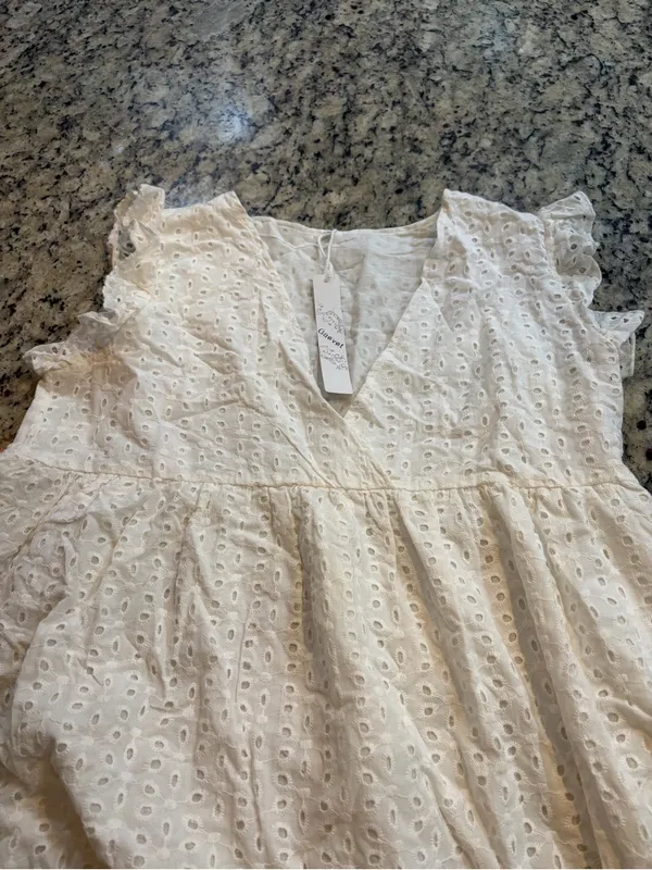 Eyelet Mini Dress in Off - Image 4
