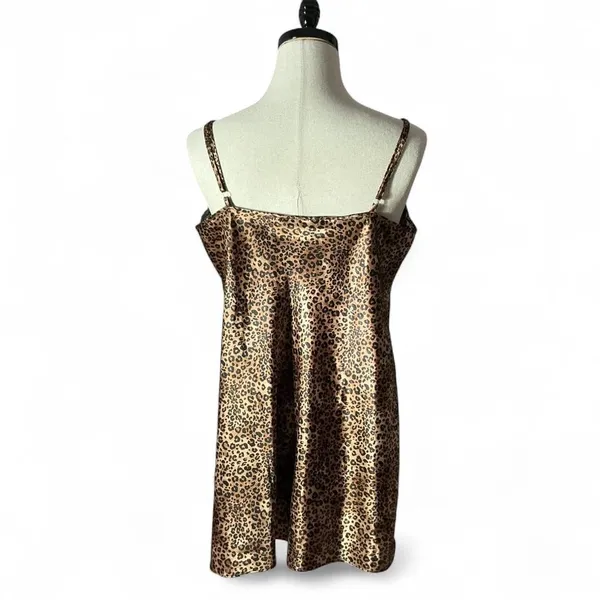 Morgan Taylor Leopard Print Slip Nightgown Cami Dress Black‎ Lace Trim Valentine - Image 2