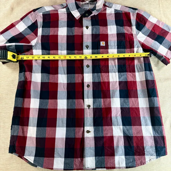 Carhartt Men’s XL Regular Plaid Short Sleeve Button Up Shirt Red Navy NWT - Image 7
