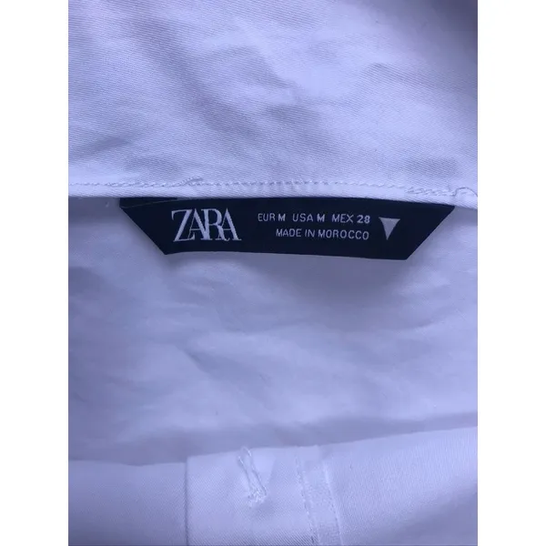 Zara Poplin Button Down Shirt Womens Medium‎ White Long Sleeve Pocket - Image 2