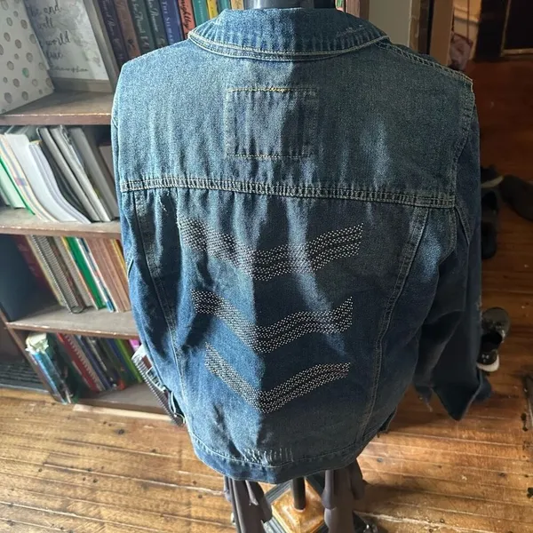 Jade + Ivory bling elevated basics minimalist XL denim jacket - Image 2