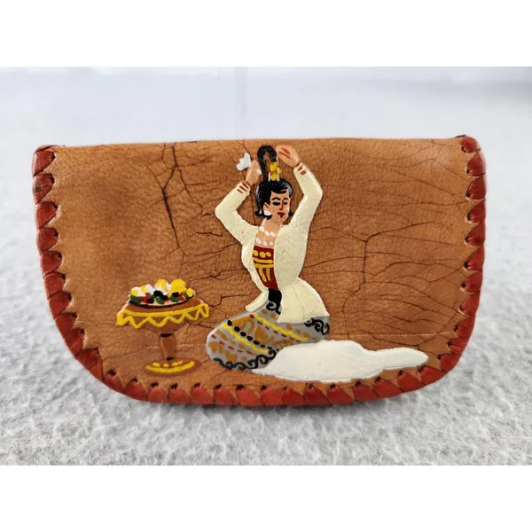 Vtg Handmade MANDALAY BURMA Leather Wallet Change Coin Purse Burmese‎ souvenir - Image 2