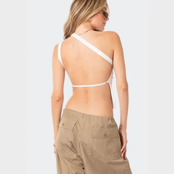 Edikted | White Verdi Open-Back One Shoulder Crop Top - Image 2