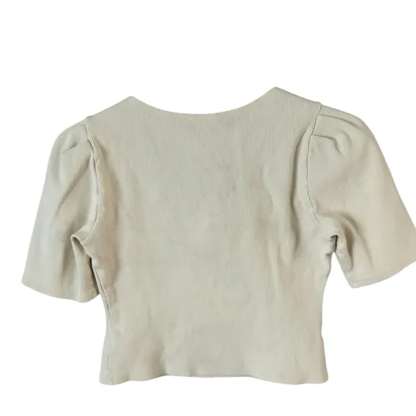 Derek Lam Rent The Runway Cream Puff Sleeve Ribbed Square Neck Crop Top Sz Small - Image 2