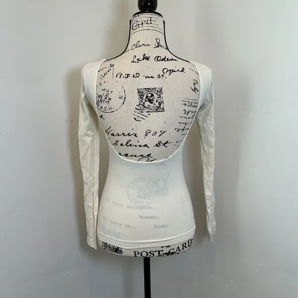 Intimately Free People Open Back Long Sleeve Top Cream Ivory XS/S Backless Slim - Image 3
