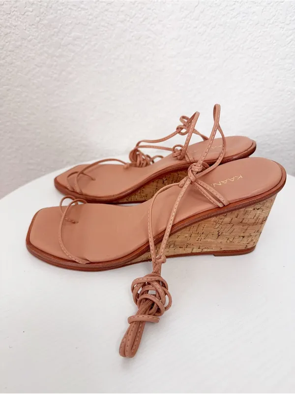 Kaanas Amiata Naked Ankle Wrap Wedge Summer Casual Sandals Peach Size 6 - Image 3