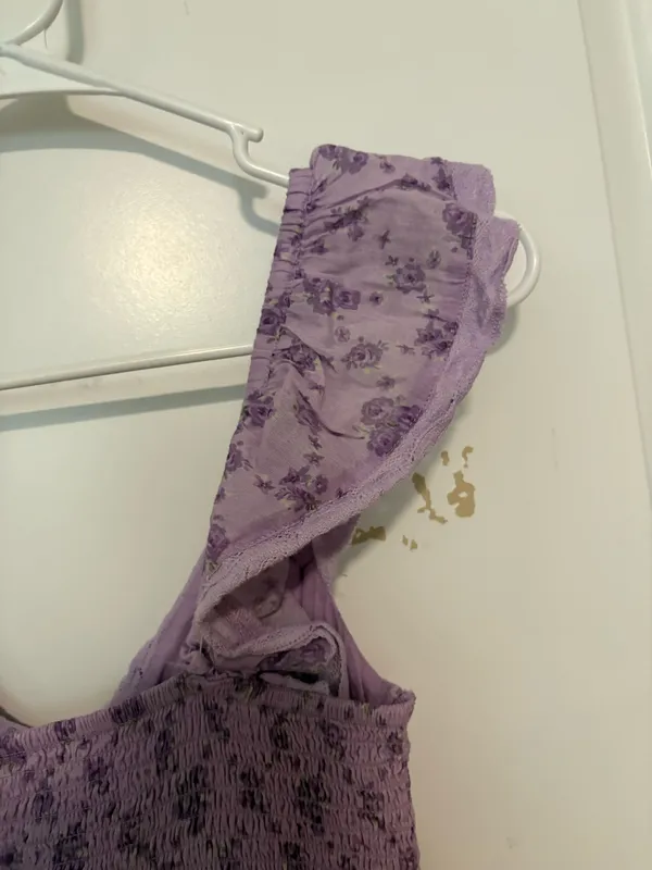 purple ruffled flower print loveshackfancy dress - Image 6